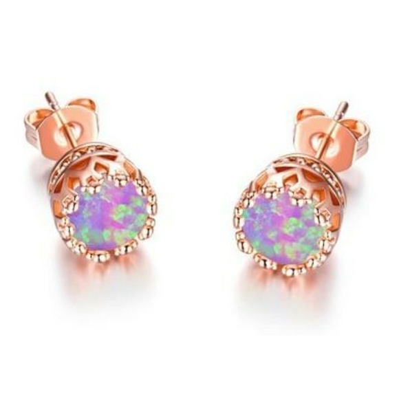 Rose Gold Opal Stud Earrings - Picture 1 of 6